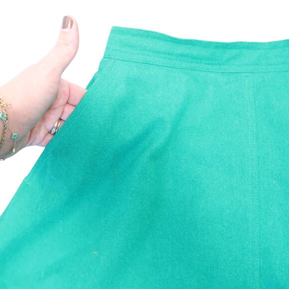 Vintage 80s Summit Sportswear Green Wool High Rise A-Line Midi Skirt M - Picture 2 of 4